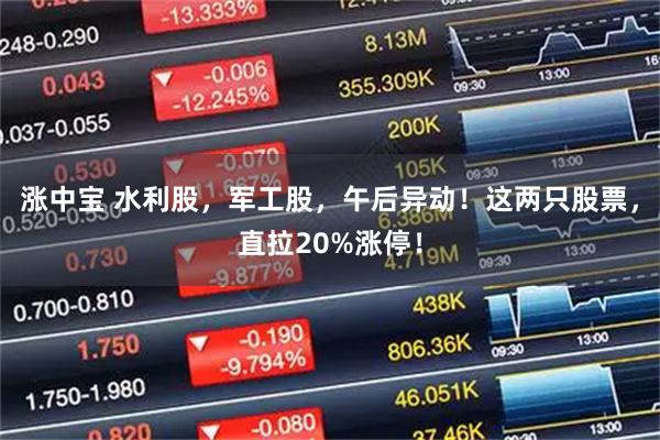 涨中宝 水利股，军工股，午后异动！这两只股票，直拉20%涨停！
