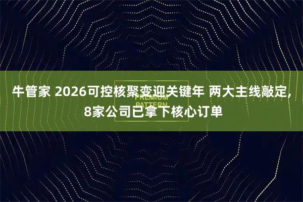 牛管家 2026可控核聚变迎关键年 两大主线敲定, 8家公司已拿下核心订单